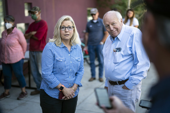 Former high-ranking Republican Liz Cheney and her father former vice president Dick Cheney in 2022.